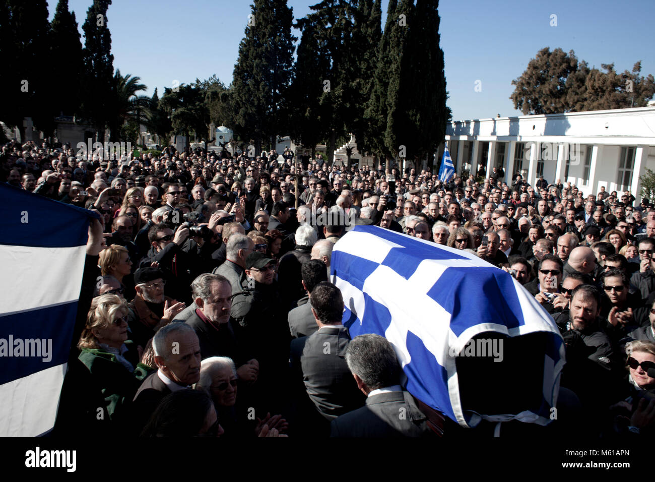 Greece : Golden Dawn -  31/01/2013  -  Greece / Athens  -  The funeral of Nikos Dertilis took place in Athens, on Thursday 31 of January. Nikos Dertilis was the sole surviving member of the 1967-74 military dictatorship's imprisoned top officials. He died of an acute cerebral episode in an Athens hospital on Monday 28th of January at the age of 92. Members and deputies of the far right party Golden Dawn came to honor the Junta general's funeral.The ex-colonel had spent the last 37 years in prison after receiving a life sentence for the murder of 20-year-old student Michalis Myroyiannis during  Stock Photo