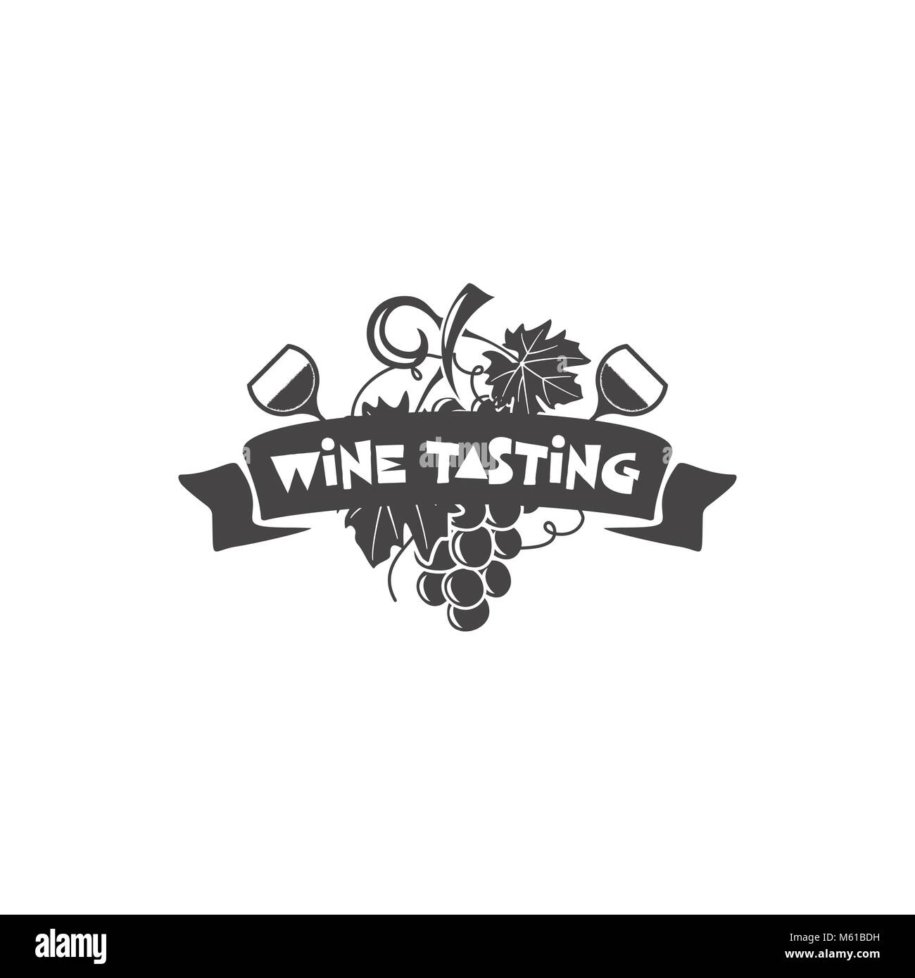 Wine tasting, winery logo template. Drink, alcoholic monochrome art