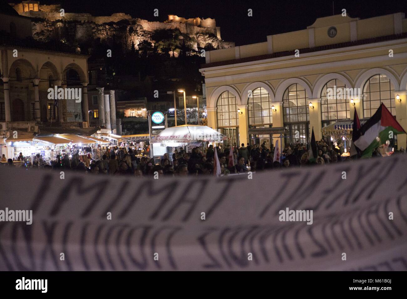 Banner, demanding release of Ahed Tamimi. Rally by Palestinians against Israel and arrest of Tamimi. 30.01.2018 | usage worldwide Stock Photo