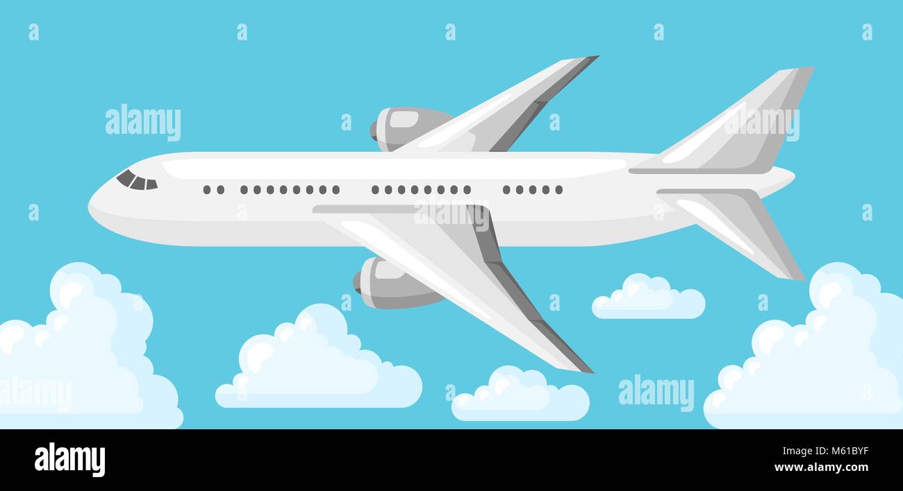 Illustration of airplane on blue sky and clouds Stock Vector Image ...