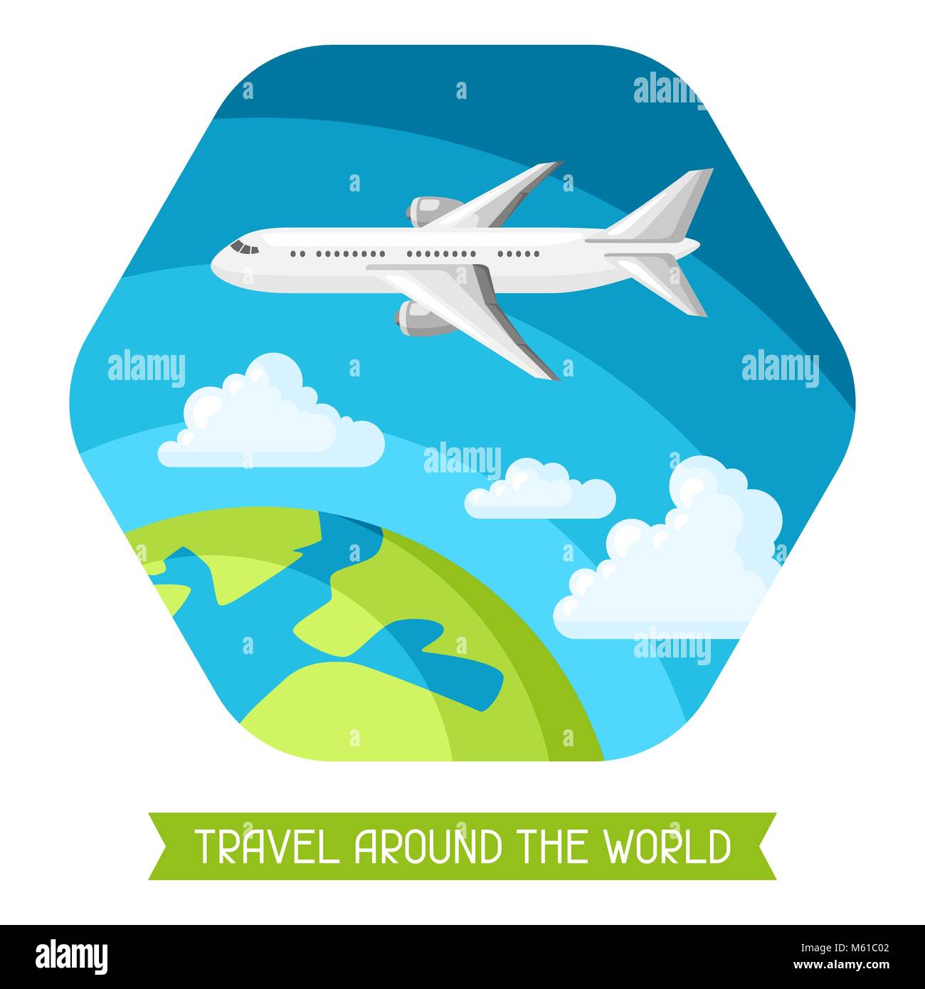 Travel illustration. Traveling background with airplane and earth Stock ...