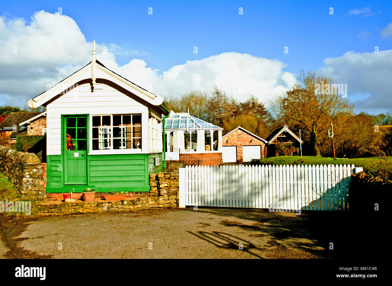 Coxwold closed railway station and signalbox, Coxwold, North Yorkshire Stock Photo