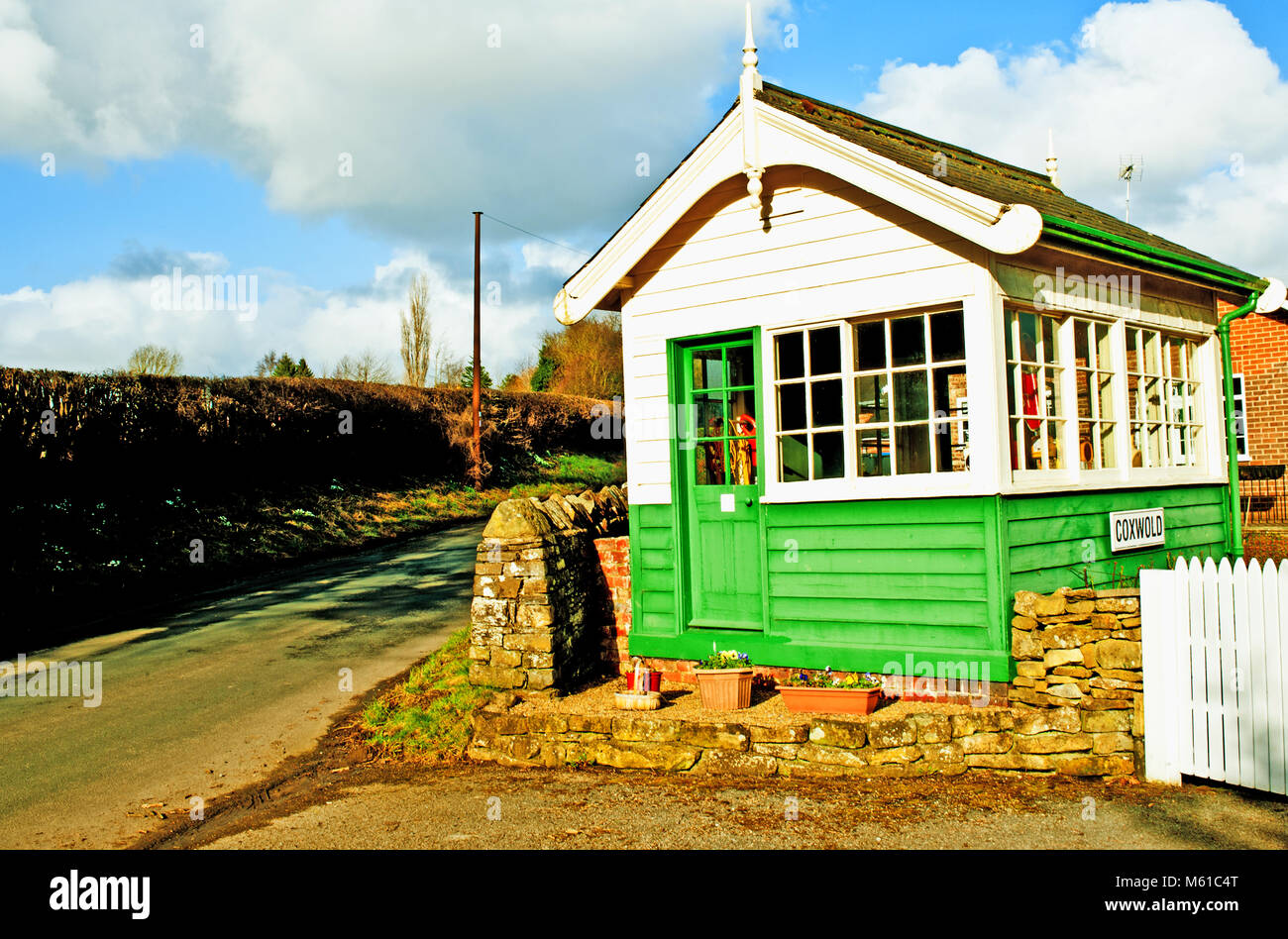 Ex signalbox at Coxwold, North Yorkshire Stock Photo
