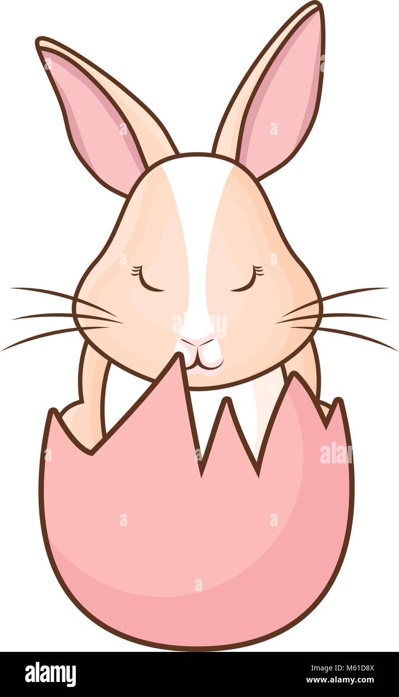 cute rabbit in easter egg icon over white background, colorful design ...