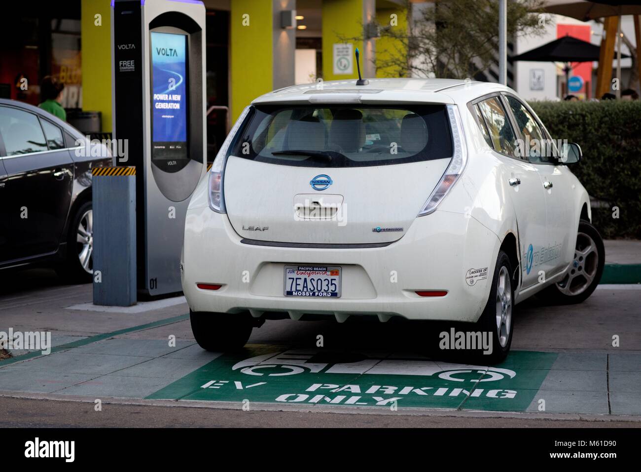 Nissan Leaf EV at a charging station provided by the San Francisco