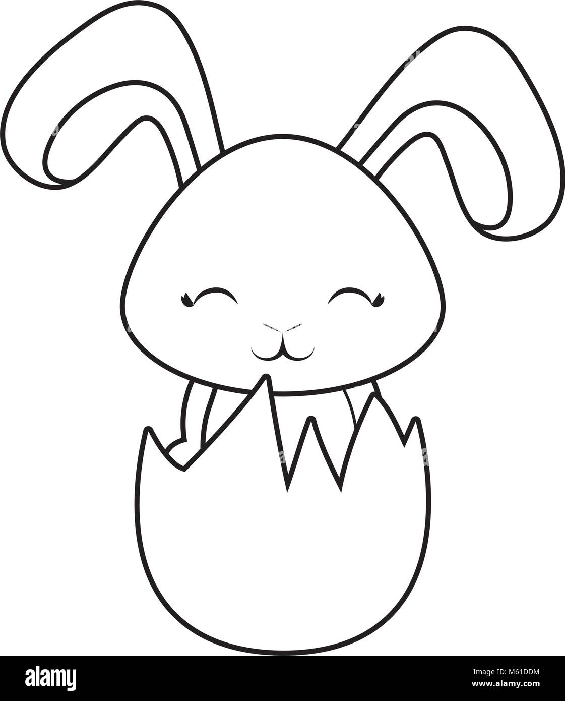 cute rabbit in easter egg icon over white background, vector ...