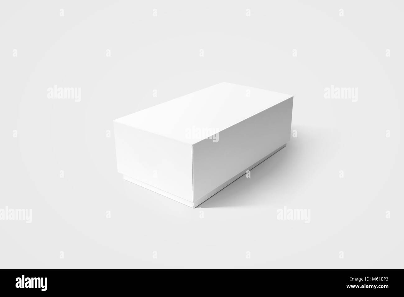 Plain white carton product box mockup, side view, clipping path. Clear blank rectangular cardboard phone case mock up. Simple closed shoe package temp Stock Photo