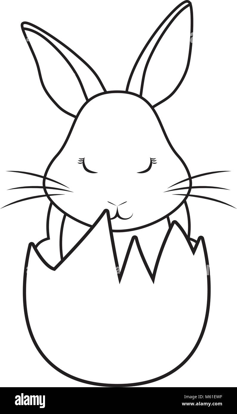 cute rabbit in easter egg icon over white background, vector ...