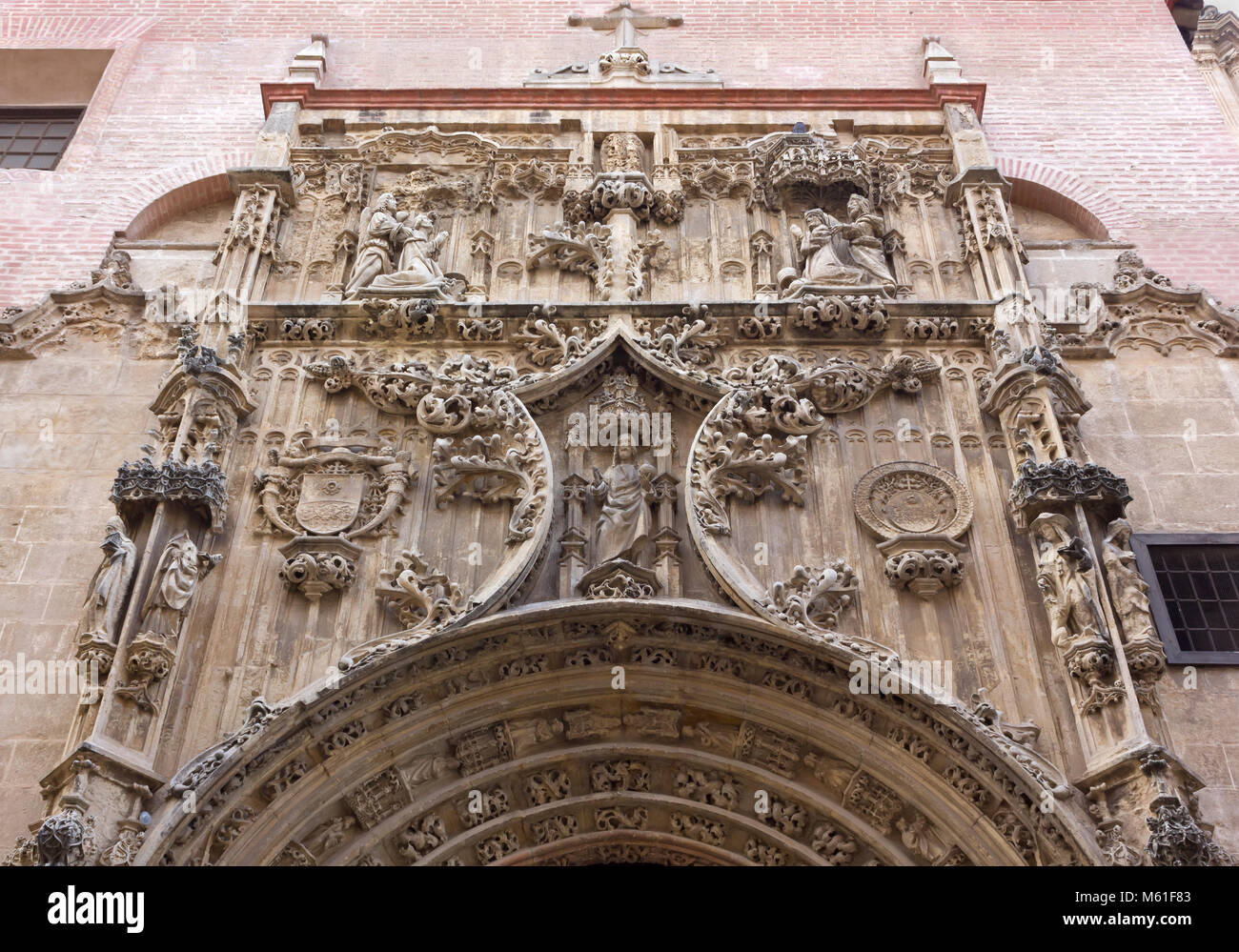 Decoration over the gothic portal of the Iglesia Capitular de El Sagrario in Malaga, Spain Stock Photo