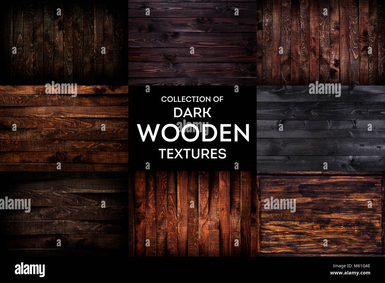 Dark wooden background or texture with natural pattern, collection Stock Photo