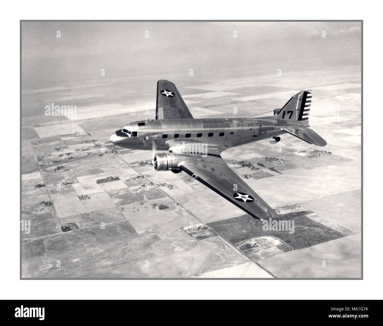 1940’s Vintage WW2 image of an American USAF Douglas C39 transport aircraft type, which was called upon to perform many rigorous transport duties in World War 2, including the urgent evacuation of personnel . Stock Photo