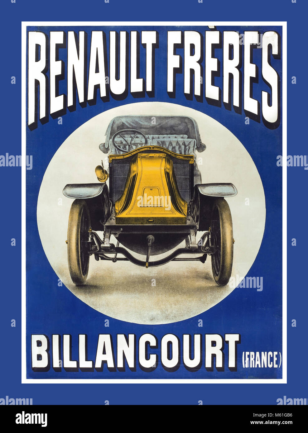 Vintage 1908 Renault Freres Billancourt (France) poster Motorcar automobile Stock Photo