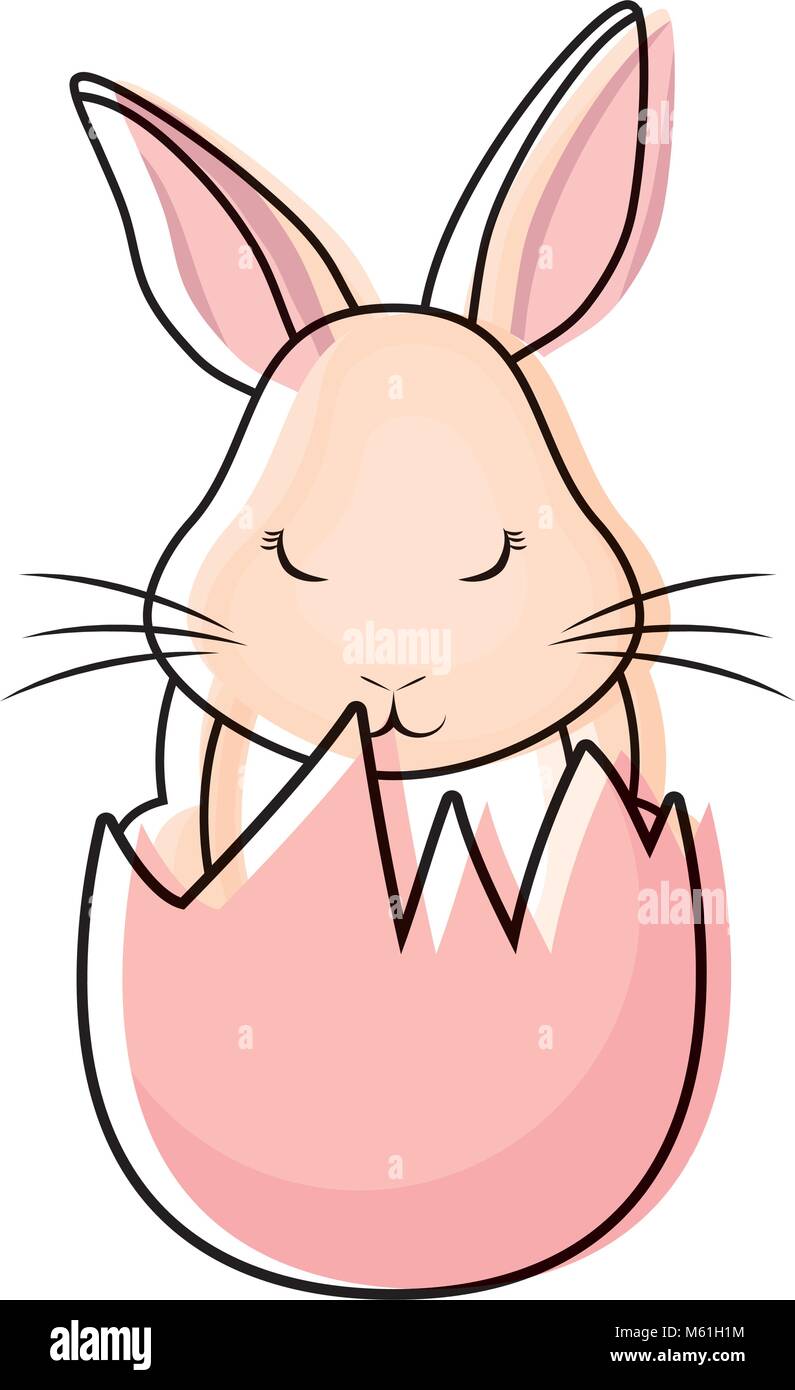 cute bunny in easter egg icon over white background, colorful design ...