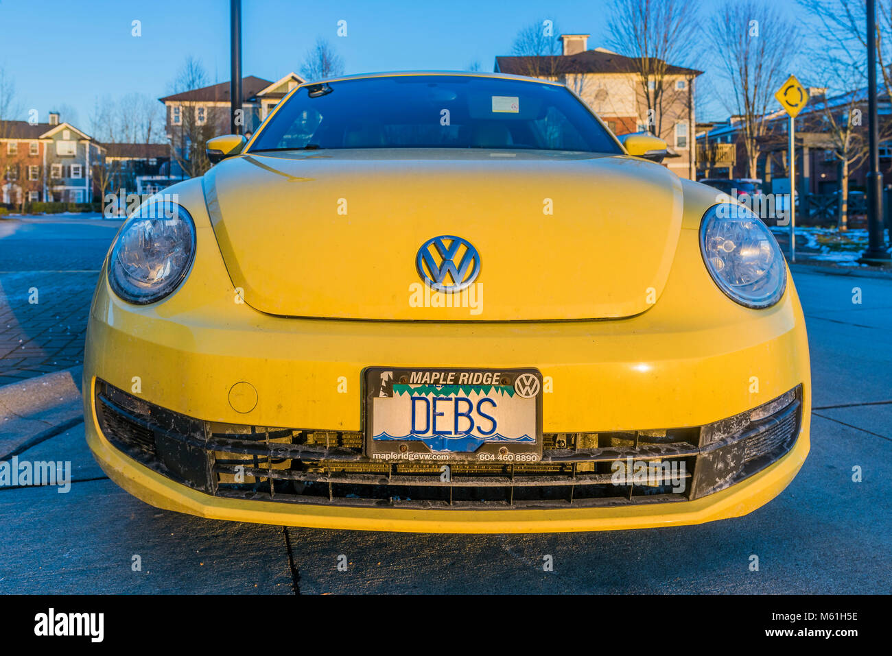 Yellow Volkswagen Beetle car, Stock Photo