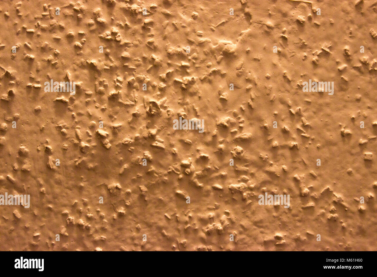 Coarse grained wall paint in dark cream color. Stock Photo