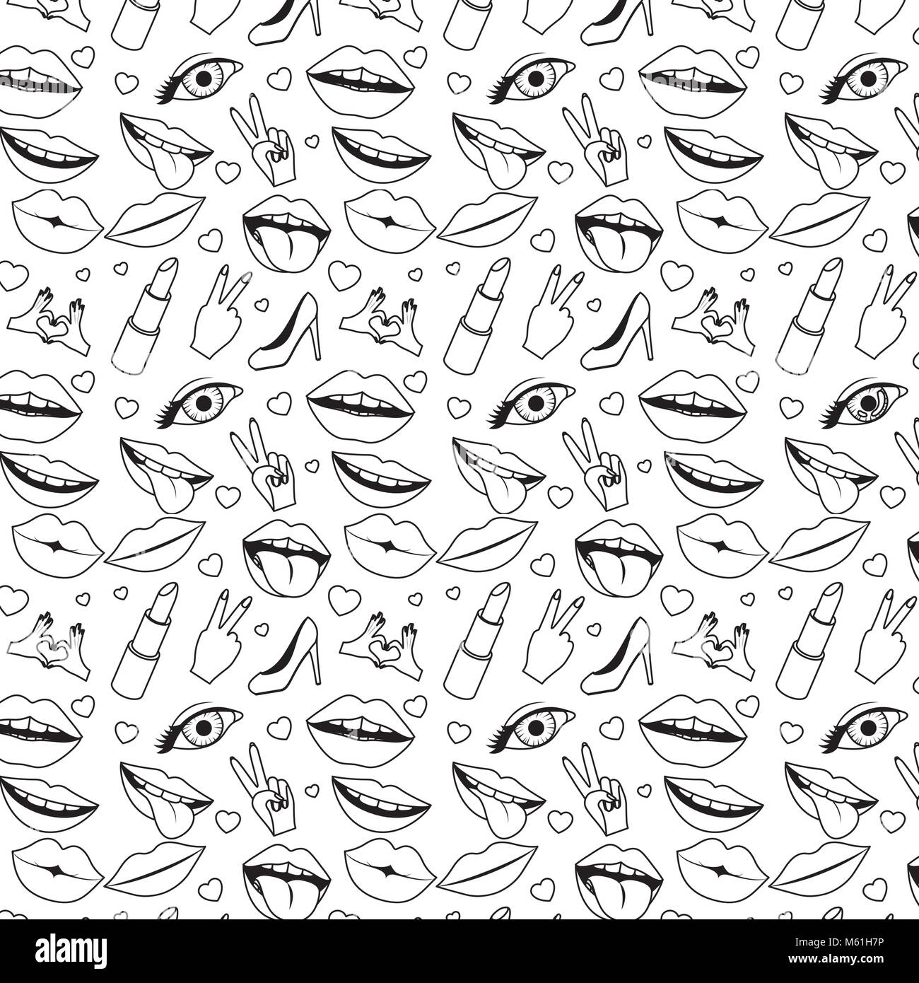 Pop art lips sticker Black and White Stock Photos & Images - Alamy