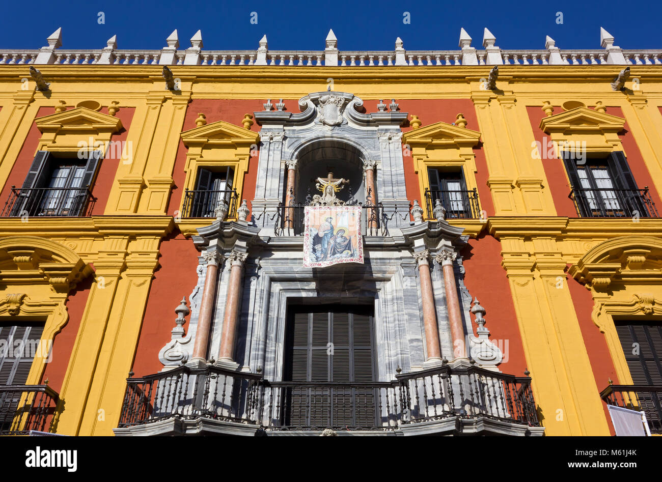 Facade of the Episcopal Palace in Malaga, Spain Stock Photo