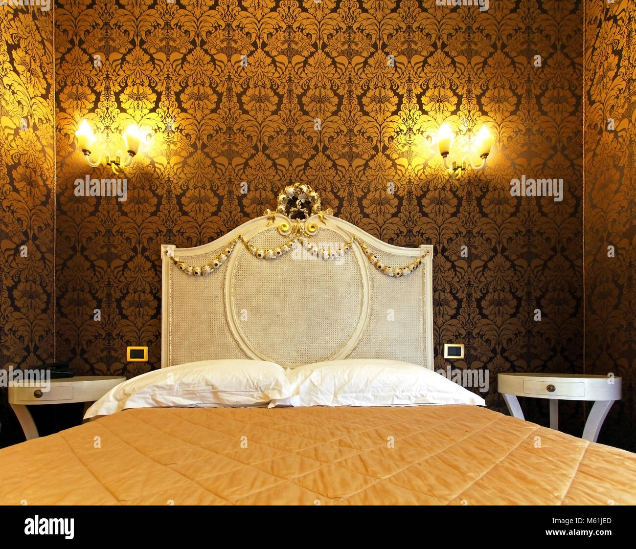Detail Of Rococo Style Interior Bedroom With Elegant Bed