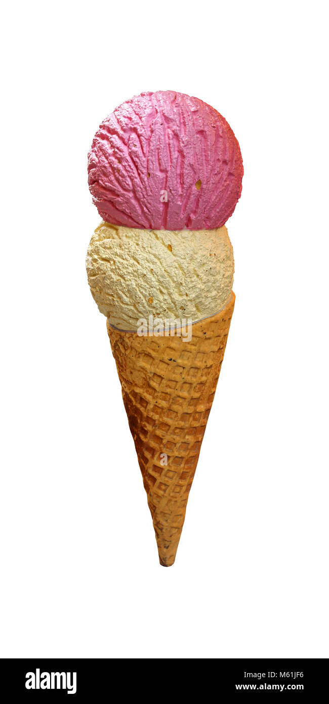 Ice cream cone with two scoops isolated with clipping path included Stock Photo