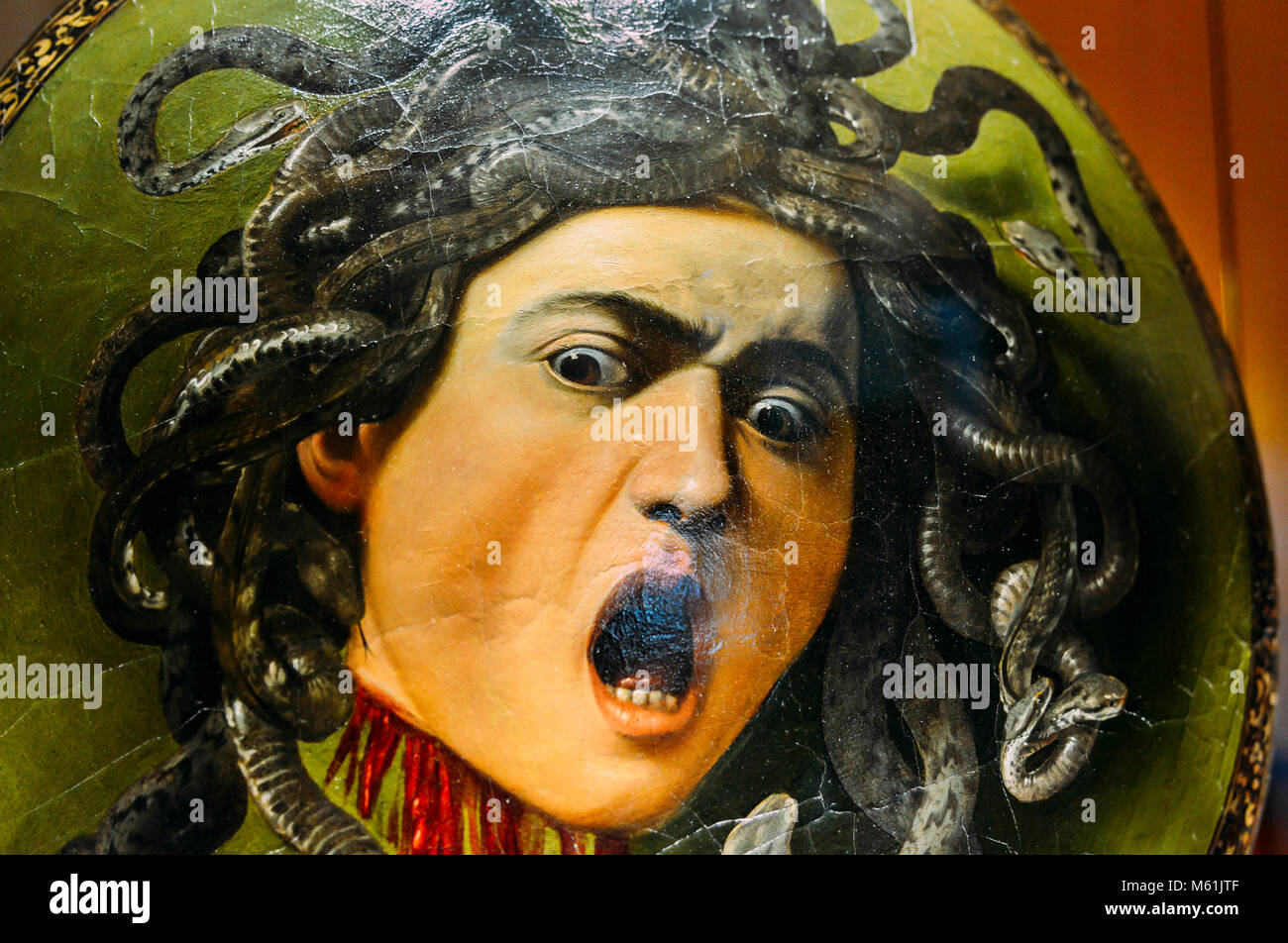 Medusa by Caravaggio at Florence, Italy's Uffizi museum, commissioned by  Cardinal del Monte, who gave it as a gift to Ferdinando I de Medici in 1597  Stock Photo - Alamy