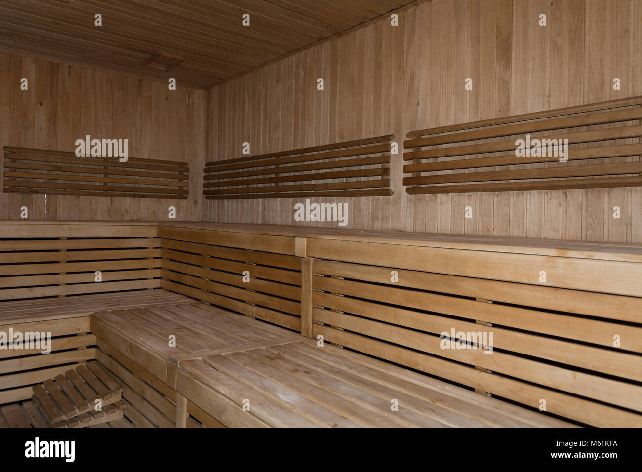 Sauna interior. Interior of a Finnish sauna Stock Photo