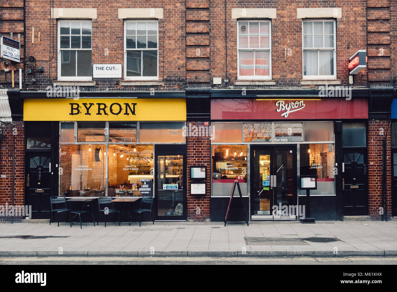 Exterior of a Byron Hamburger restaurant, The Cut, London, UK. Stock Photo