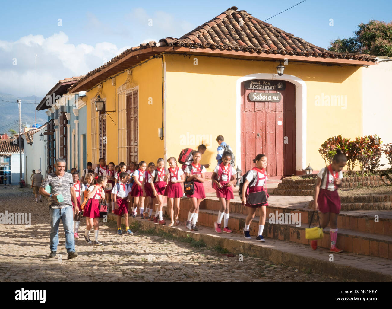 School shildren in uniform with teacher, Trinidad, Cuba Stock Photo Alamy