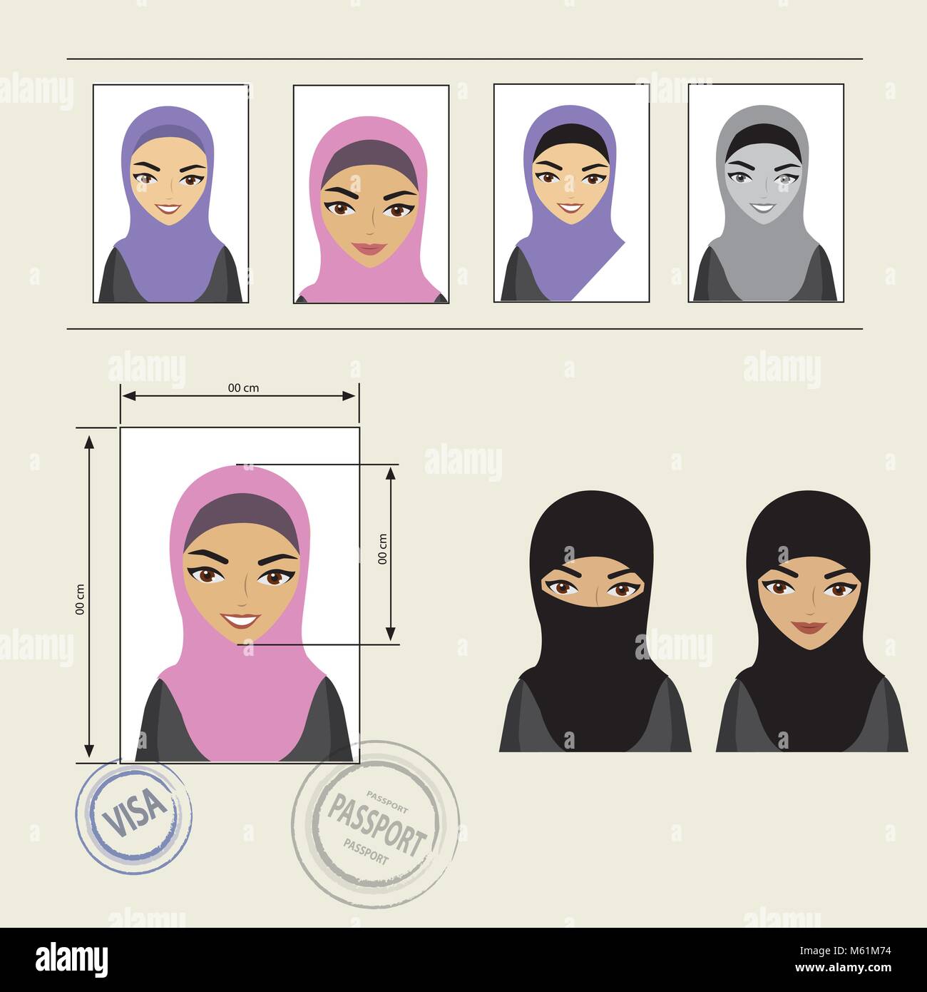 Set template face muslim girl . Vector illustration Stock Vector