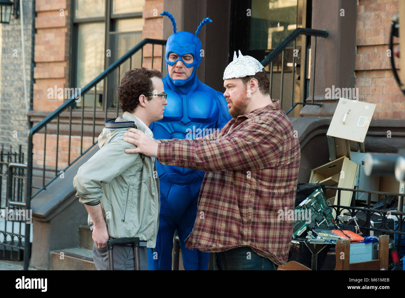 THE TICK, from left: Griffin Newman, Peter Serafinowicz, Devin Ratray ...