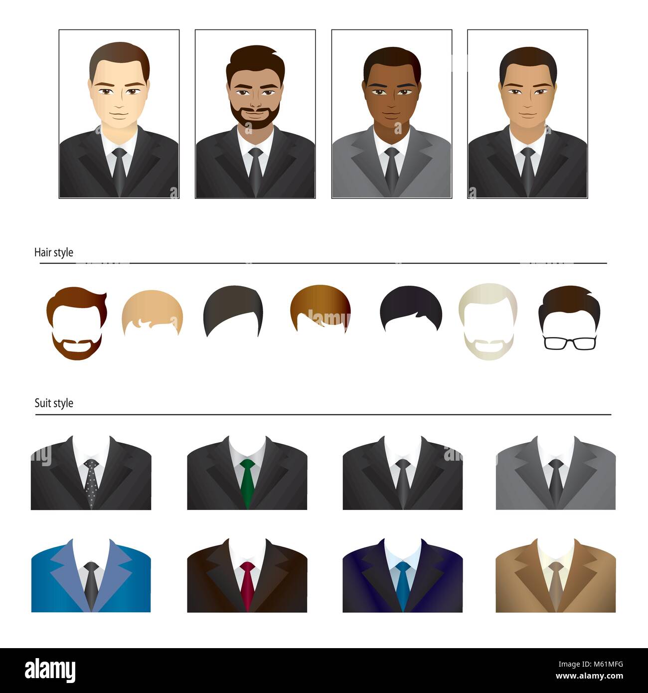 Set templates business suits and hairstyles, Stock Vector