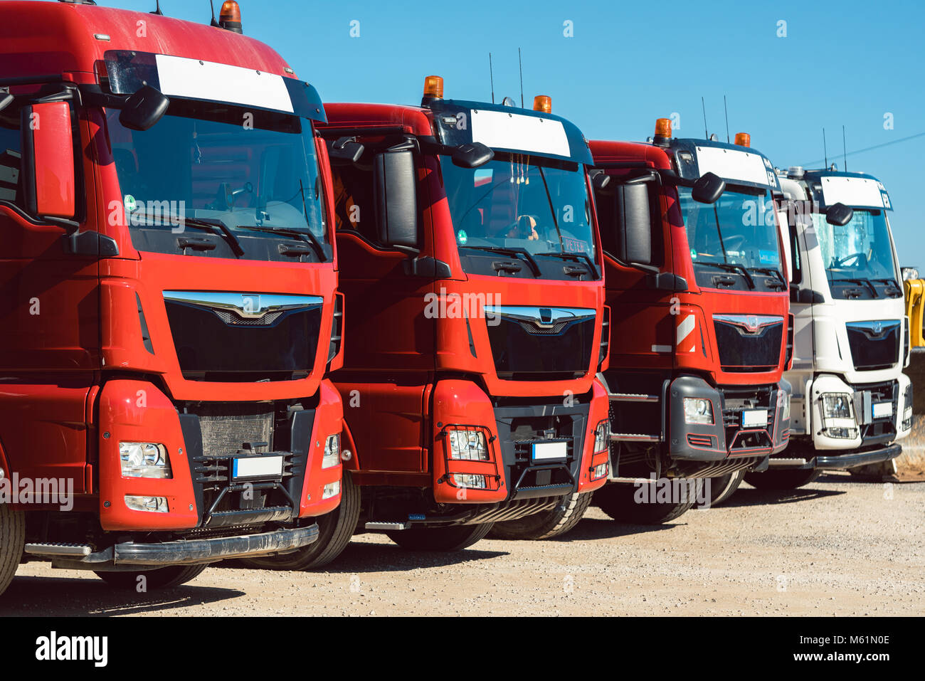 Trucks on premises of freight forwarding company Stock Photo