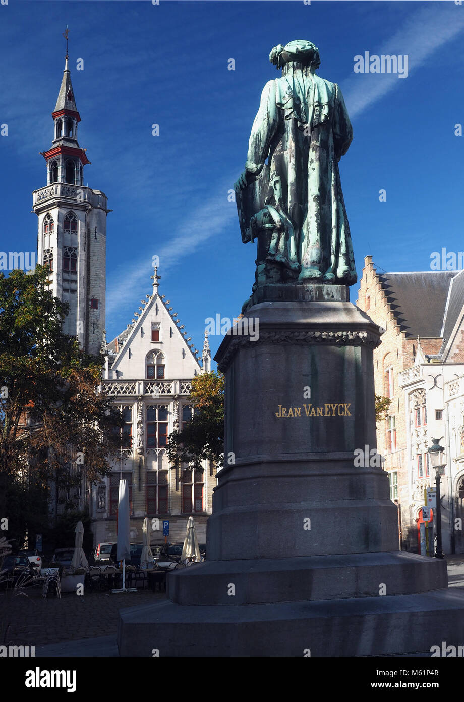 statue Jean Van Eyck Square Bruges Belgium  Europe Stock Photo