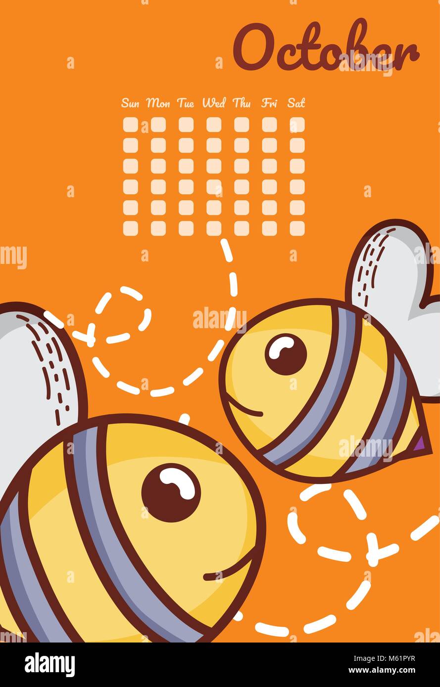Cute bees calendar cartoon Stock Vector Image & Art Alamy