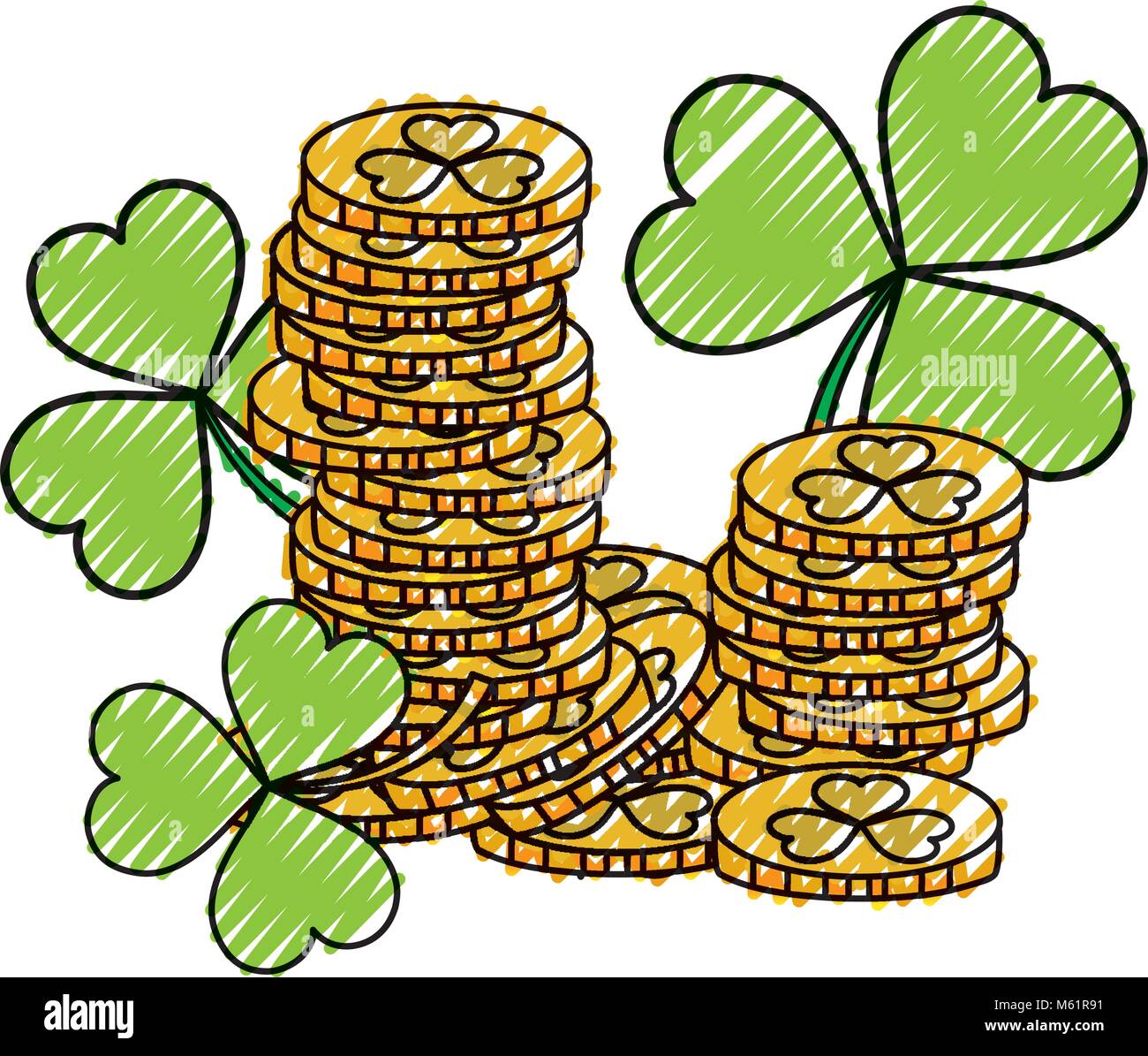 grated gold coins money with clovers plant Stock Vector Image & Art - Alamy