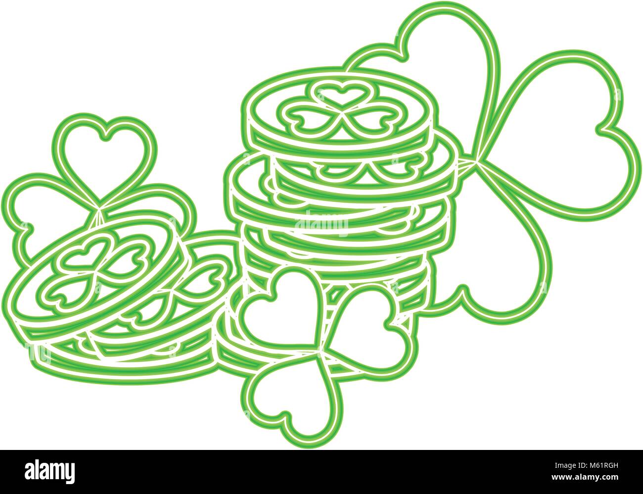 neon line gold coins money with clovers plant Stock Vector Image & Art ...