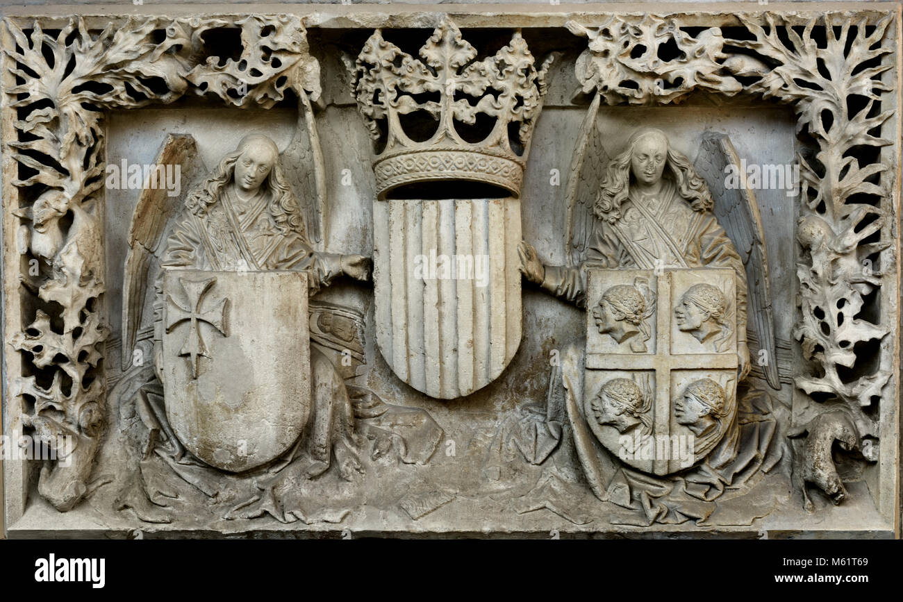 Escudo de la diputacion del Reino de Aragon - Coat of arms of the deputation of the Kingdom of Aragon 1445-1465 15th,century, Spain, Spanish, Stock Photo