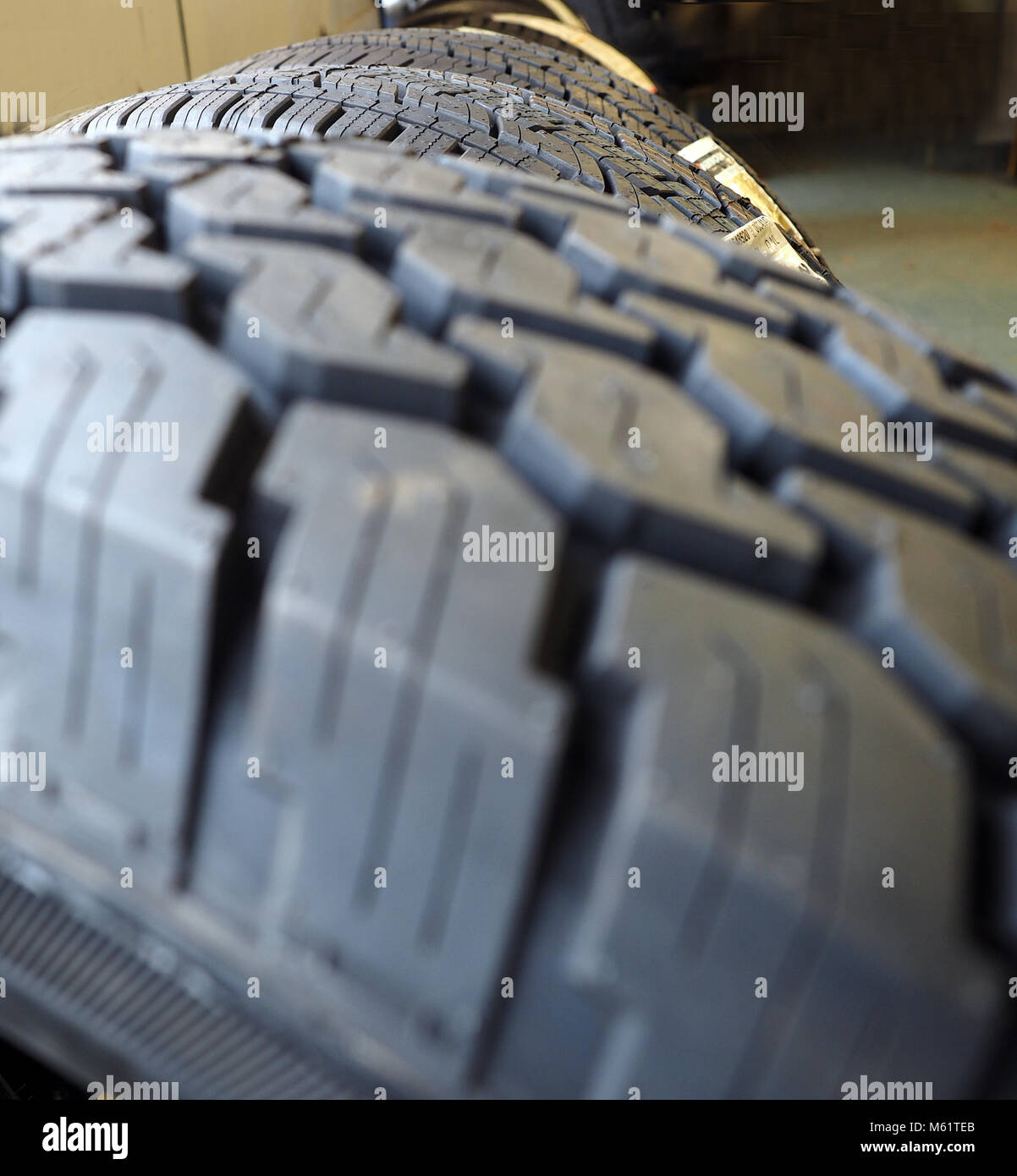 vehicle heavy duty tires treads with selective focus Stock Photo