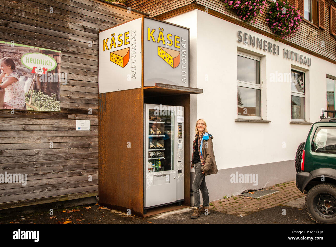 Cheese automat a vending machine for cheese in Hittsau, Austria. Here you  can buy a variety of cheeses 24/7 hours in front of an alpine dairy Stock  Photo - Alamy