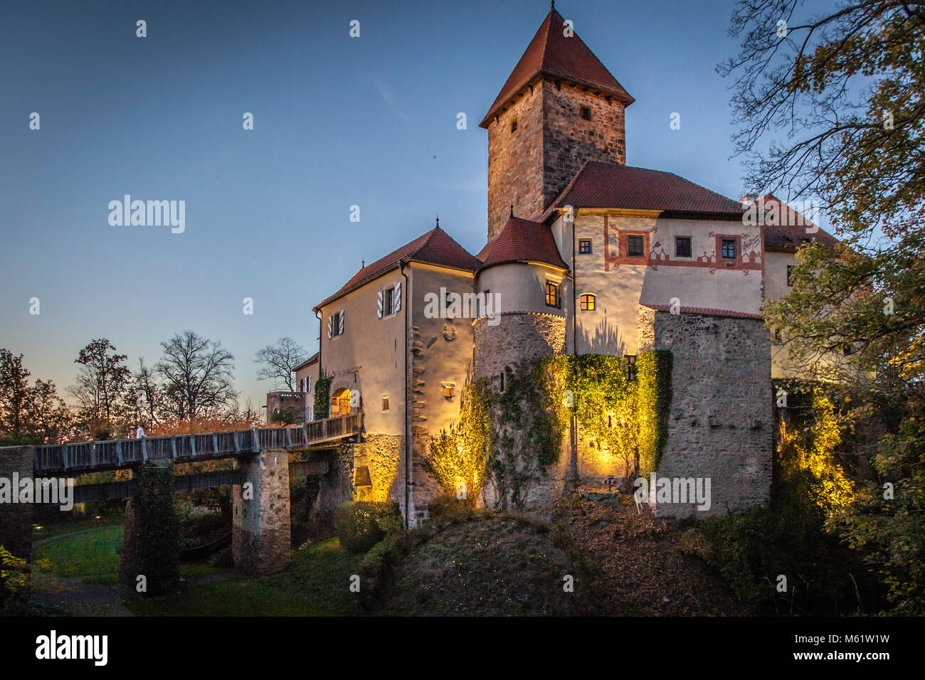 Relais & Chateaux Hotel Burg Wernberg - Medieval flair and high cuisine art. Burg Wernberg German castle in Bavaria Stock Photo