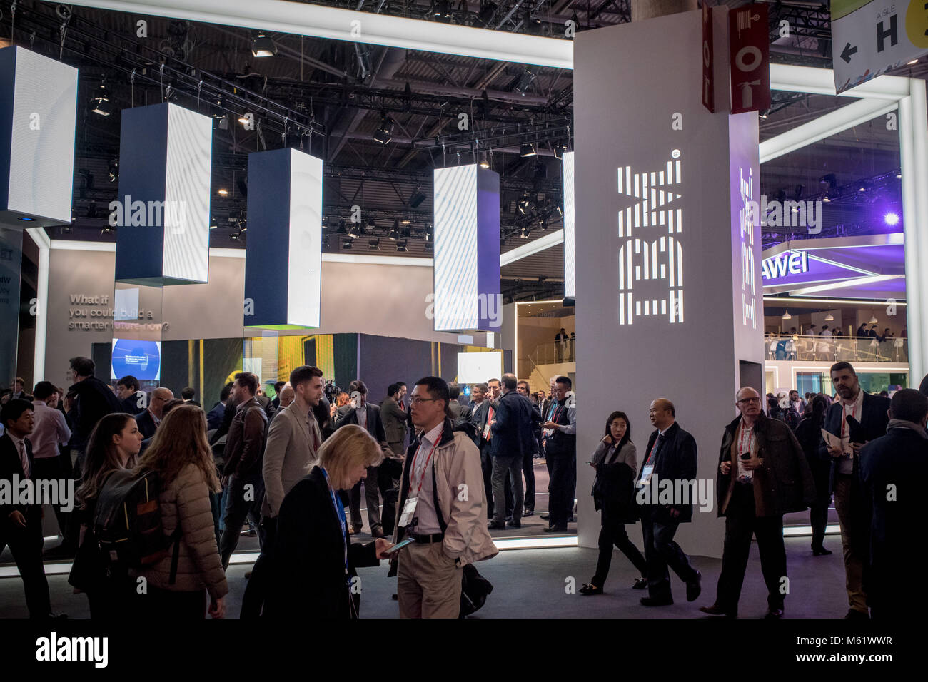 IBM pavilion at the annual Mobile World Congress 2018, world's biggest mobile fair in which brings together the leading mobile companies and where the Stock Photo