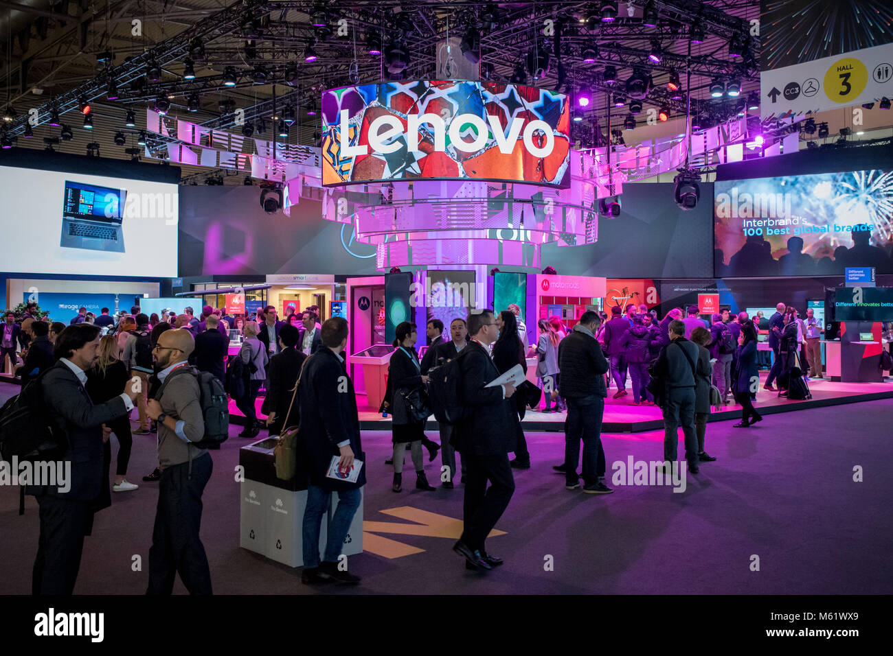 LENOVO pavilion at the annual Mobile World Congress 2018, world's biggest mobile fair in which brings together the leading mobile companies and where  Stock Photo