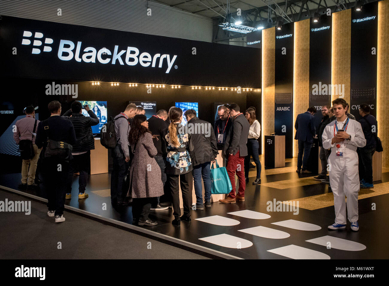 BLACKBERRY pavilion at the annual Mobile World Congress 2018, world's biggest mobile fair in which brings together the leading mobile companies and wh Stock Photo