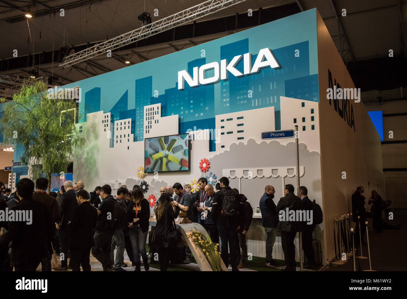 NOKIA pavilion at the annual Mobile World Congress 2018, world's biggest mobile fair in which brings together the leading mobile companies and where t Stock Photo