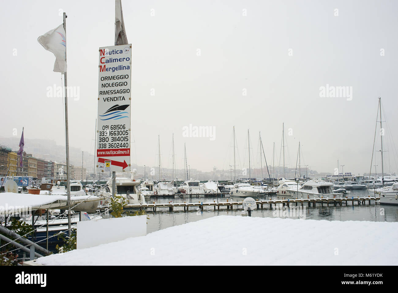 Burian storm arrives in Naples, the city is under the snow. It can't remember a similar snowfall for several decades. 27/02/2018 Stock Photo