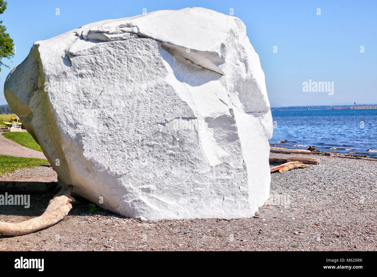 Famous boulder at the coastal city of White Rock, British Columbia, surrounding Semiahmoo Bay near Vancouver. Stock Photo