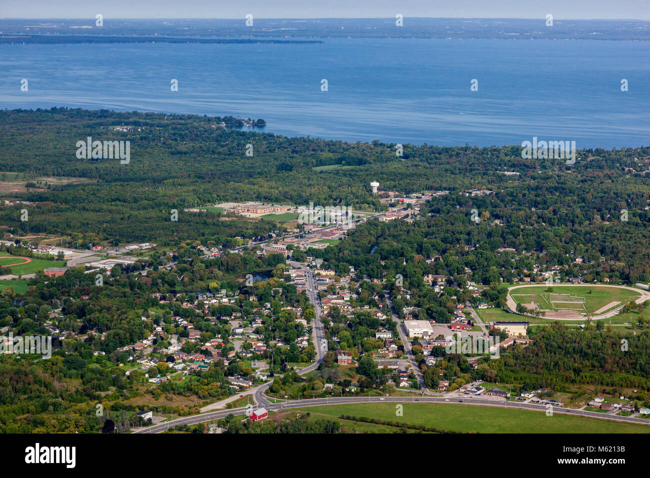 An aerial view of the town of Sutton on lake Simcoe. Stock Photo
