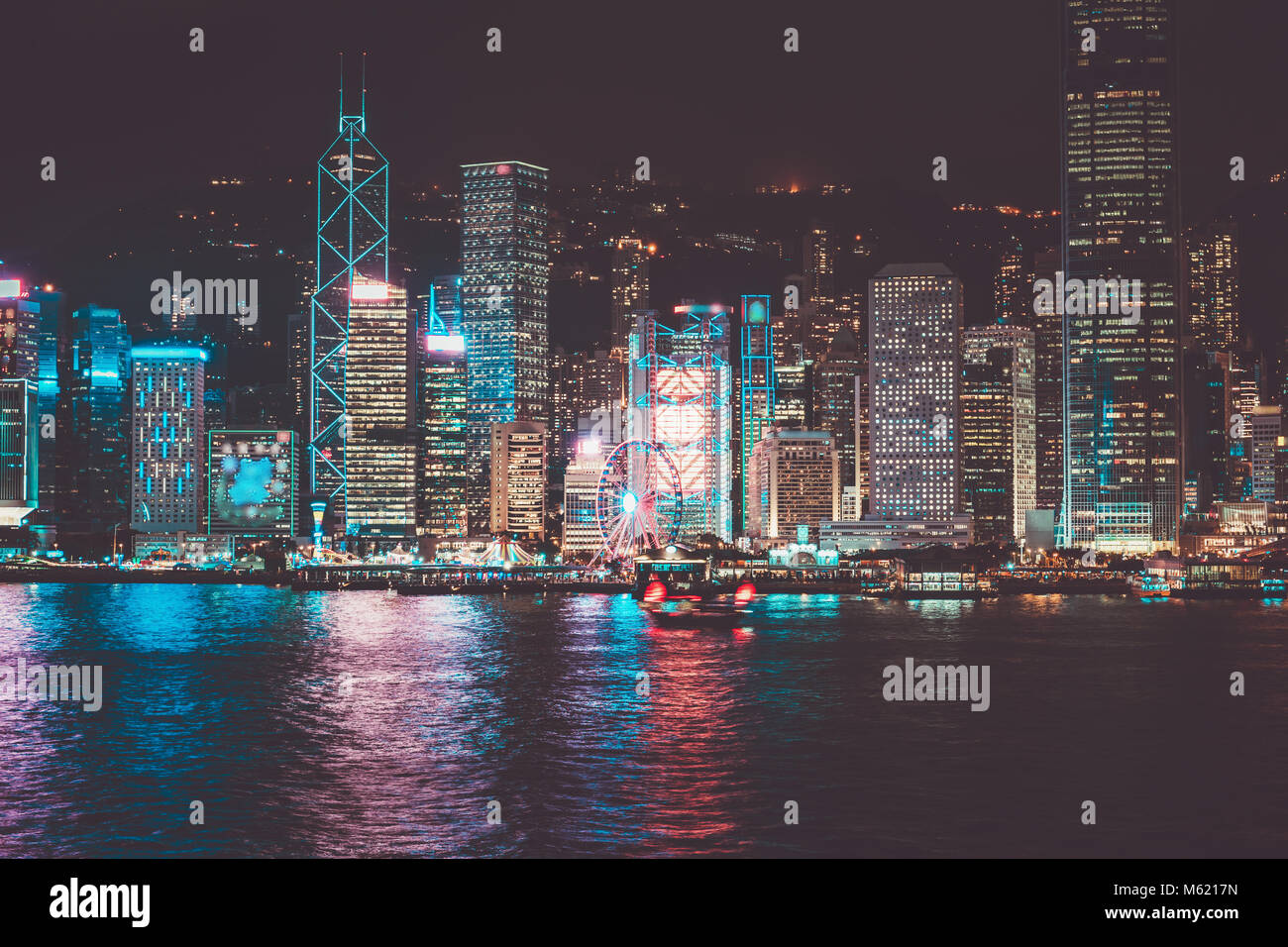 Hong Kong Harbor View at night Stock Photo - Alamy