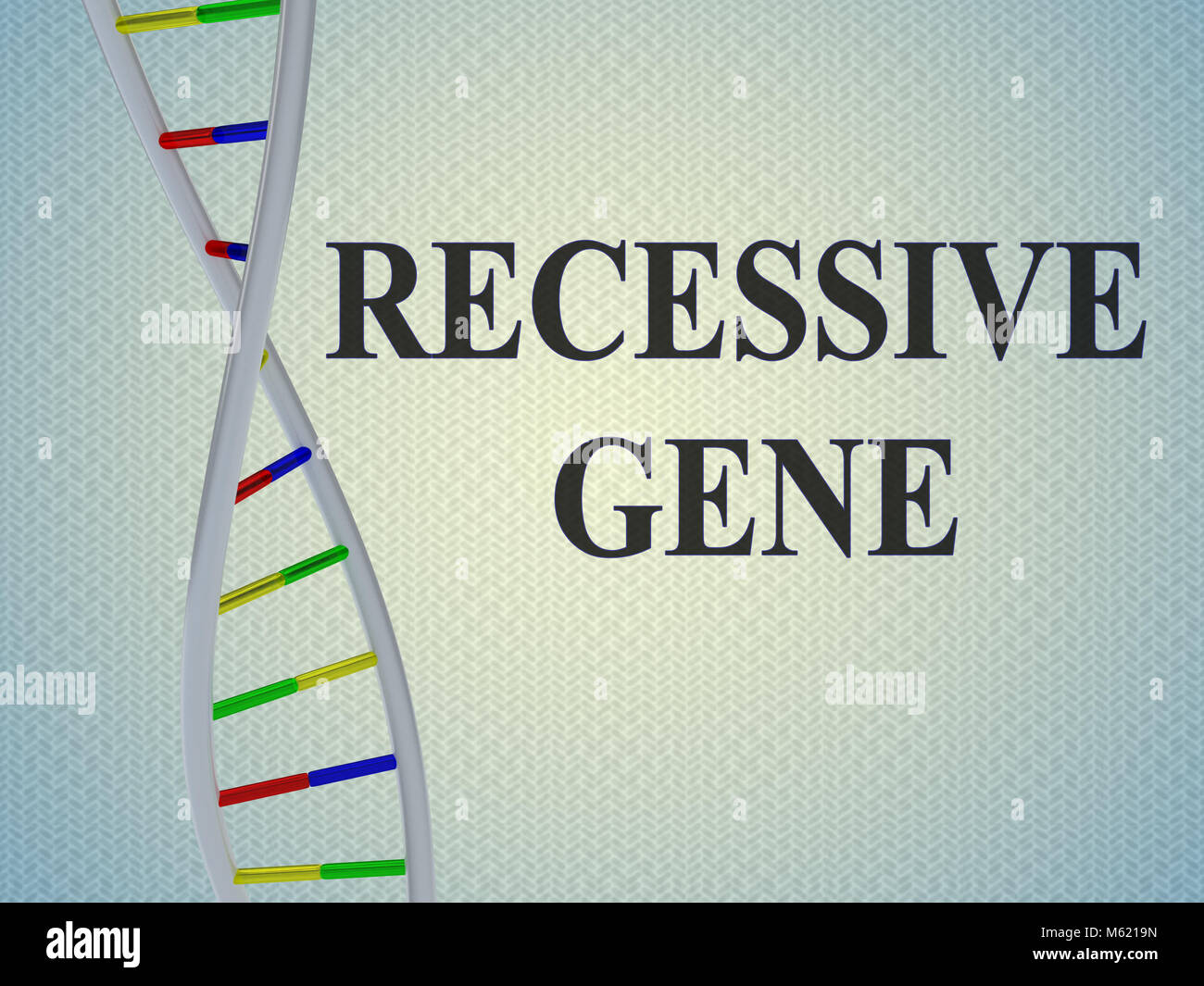 3D illustration of RECESSIVE GENE script with DNA double helix , isolated on pale blue gradient. Stock Photo