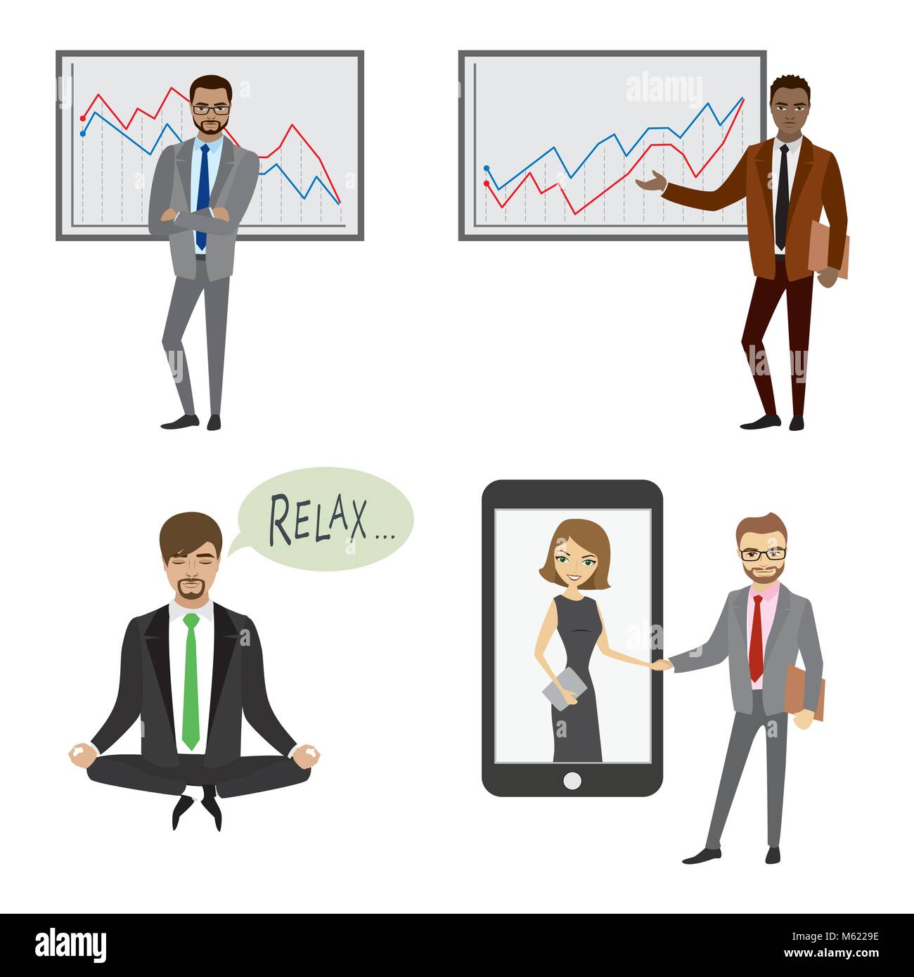Set of businessman character isolated on white background, vector ...