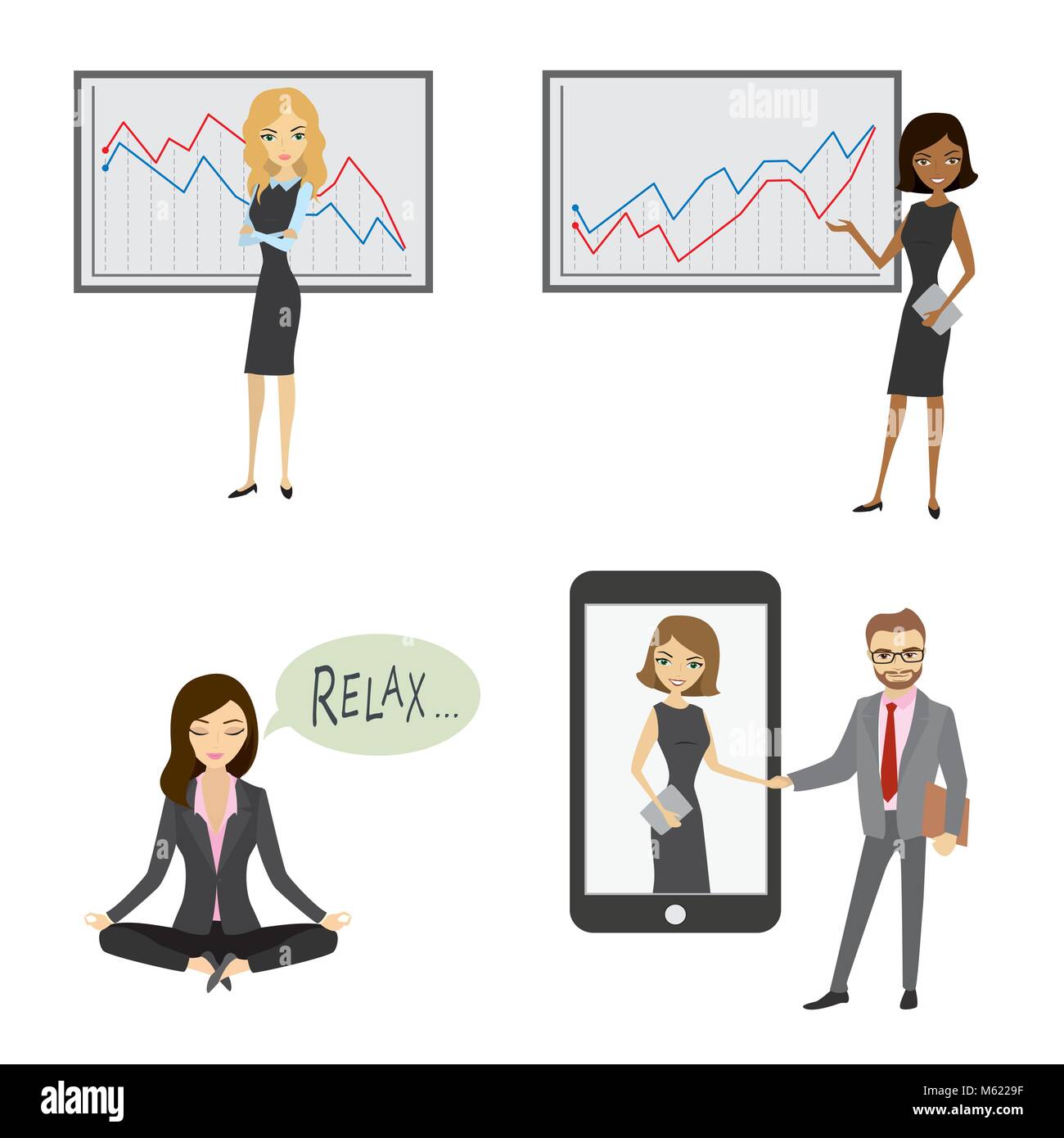 Set of Woman business character isolated on white background, vector ...